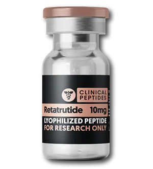 Clinical Peptides Retatrutide 10mg lyophilized peptide research vial.